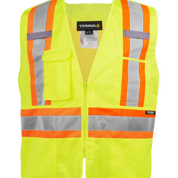 Terra® Hi-Vis 5 Point Tear Away Polyester Safety Vest With Zipper Thumbnail